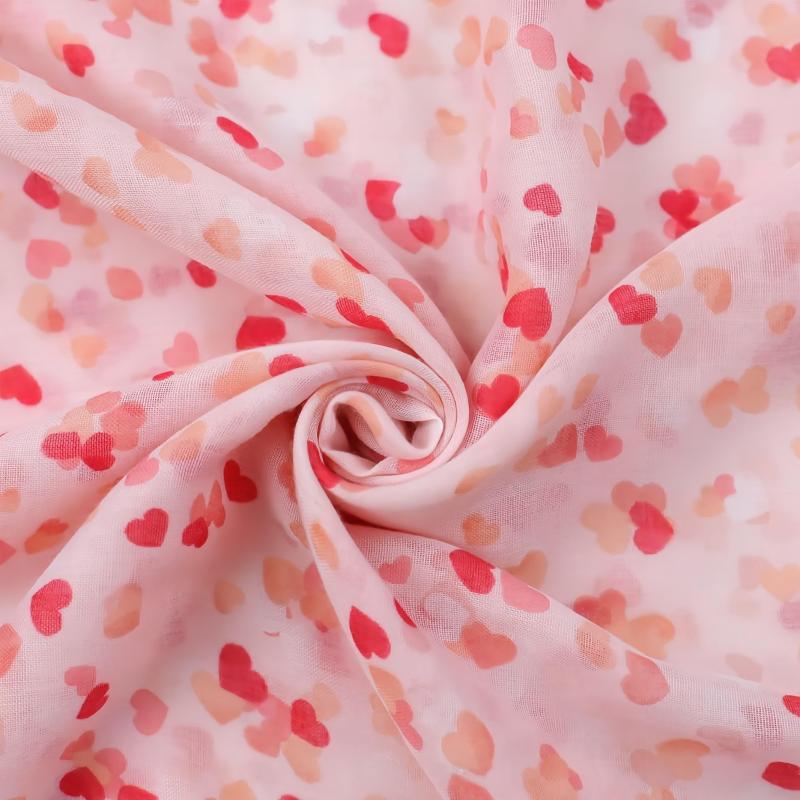 Pink Heart Print Tassel Scarf Shawl Head Wrap Sunscreen Travel Beach Towel