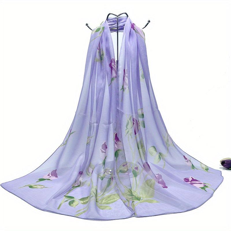 Rose Print Chiffon Scarf Thin Breathable Shawl