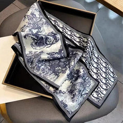 Print Silk Scarf for Women Long Neck Hair Skinny Tie Scarves