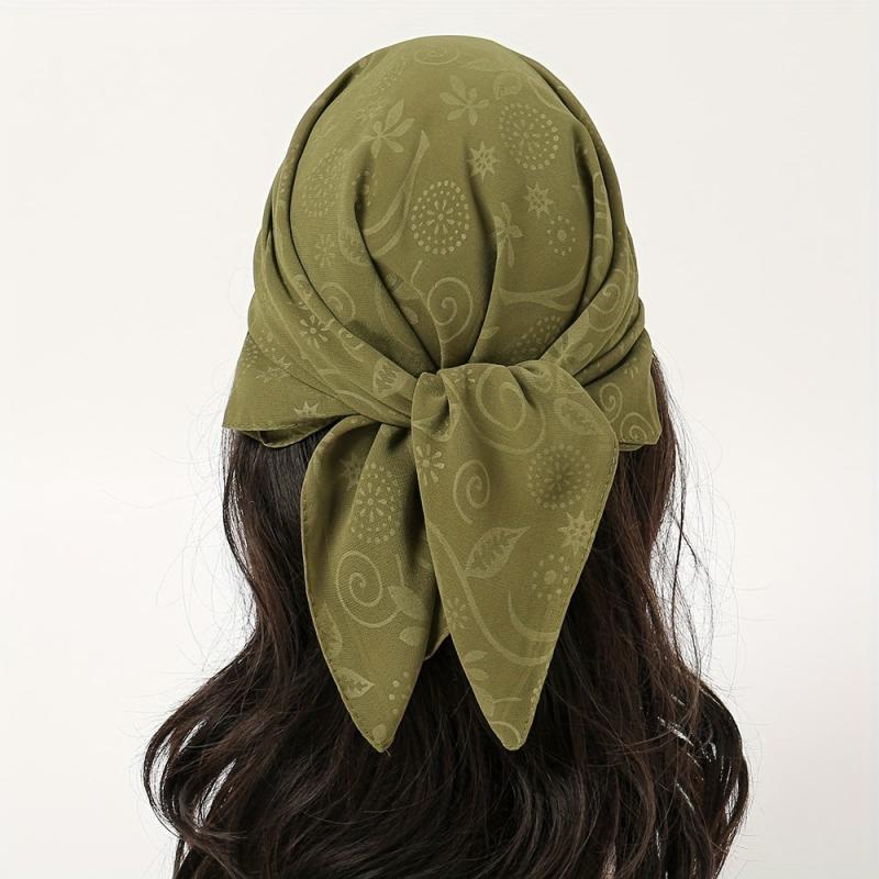 Embossed Chiffon Square Scarf Solid Bandana Head Wrap Neckerchief