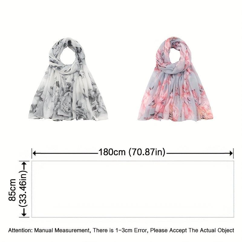 Flower Print Voile Scarf Light Shawl Windproof Head Wrap