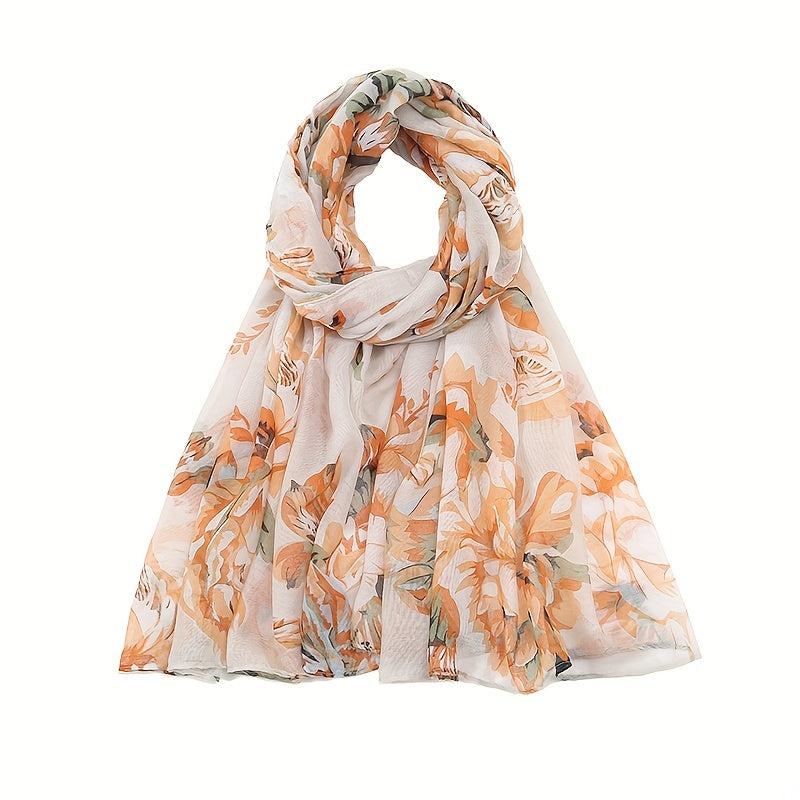 Flower Print Voile Scarf Light Shawl Windproof Head Wrap
