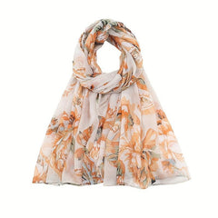 Flower Print Voile Scarf Light Shawl Windproof Head Wrap