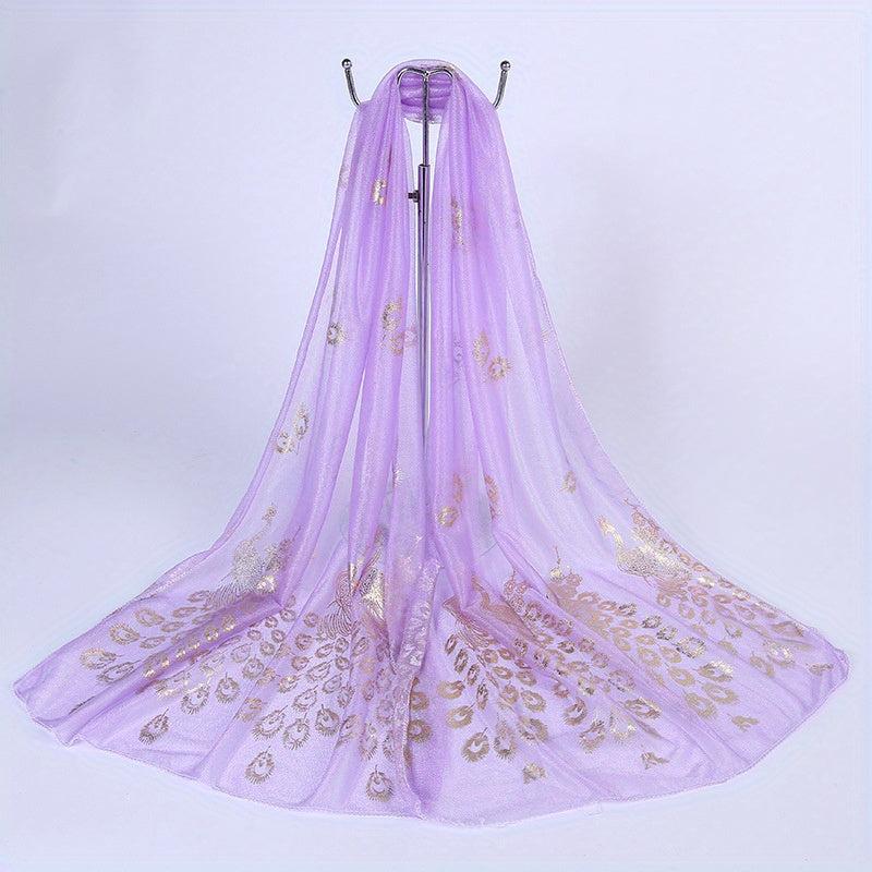 Peacock Hot Stamping Chiffon Shawl Scarf Wrap