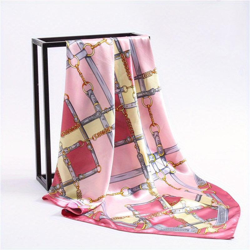 Square Silk Scarf Classic Chain Print Shawl Satin Headwraps Bandana Foulard