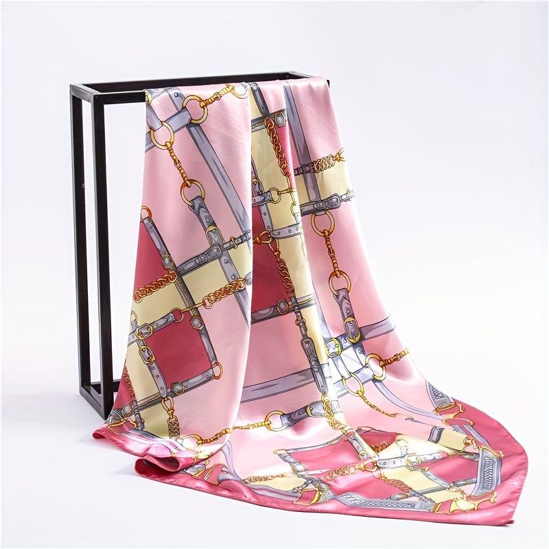 Square Silk Scarf Classic Chain Print Shawl Satin Headwraps Bandana Foulard