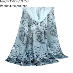 Silky Scarf Lightweight Sunscreen Shawl Rose Printed Wrap