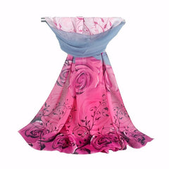 Silky Scarf Lightweight Sunscreen Shawl Rose Printed Wrap