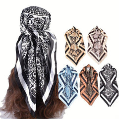 Boho Paisley Print Bandana Vintage Silk Square Scarf Casual Satin Shawl