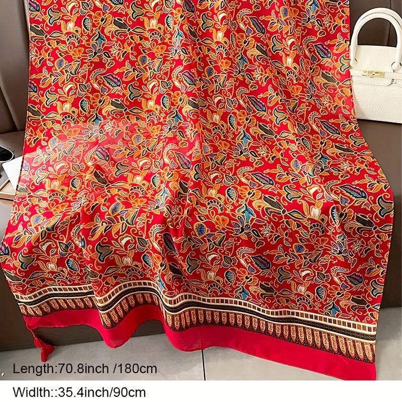 Floral Print Scarf with Tassels for Women