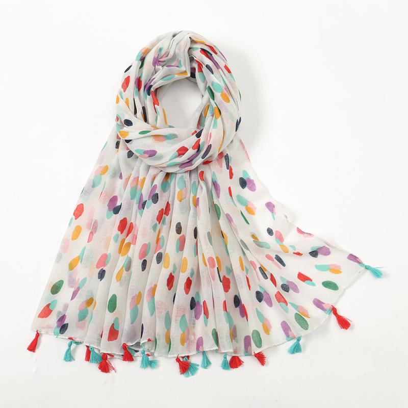 Floral Chiffon Printed Scarf Silk Bandana Tassel Shawl