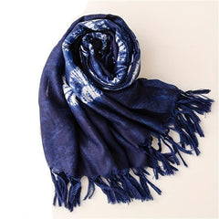 Geometric Leaf Print Scarf Tassel Shawl Vintage Hijab Boho Turban