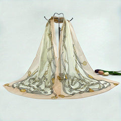 Classic Chain Print Chiffon Scarf Vintage Breathable Shawl Women Casual Head Wra