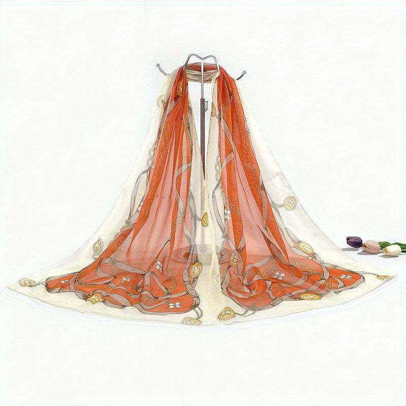 Classic Chain Print Chiffon Scarf Vintage Breathable Shawl Women Casual Head Wra