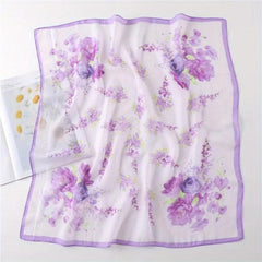 Flower Printed Square Scarf Thin Sunscreen Soft Silk Small Scarf