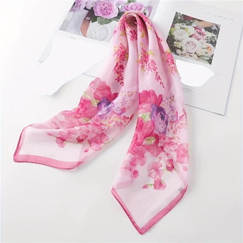 Flower Printed Square Scarf Thin Sunscreen Soft Silk Small Scarf
