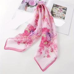 Flower Printed Square Scarf Thin Sunscreen Soft Silk Small Scarf