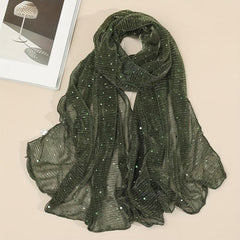 Sequin Sparkly Pleated Scarf Solid Shawl Windproof Head Wrap