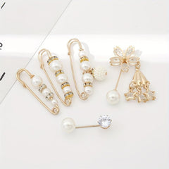 5pcs Pearl Decorated Scarf Pins Waist Safety Pins Brooches
