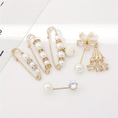 5pcs Pearl Decorated Scarf Pins Waist Safety Pins Brooches