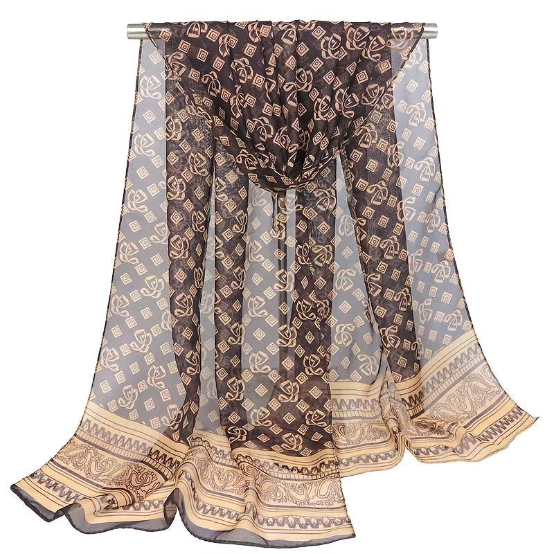 Boho Vintage Print Chiffon Silk Scarf- Long Sunscreen Shawl Wrap