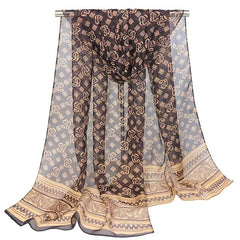 Boho Vintage Print Chiffon Silk Scarf- Long Sunscreen Shawl Wrap