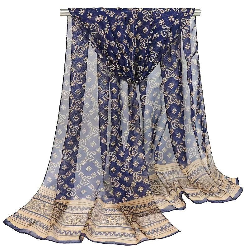 Boho Vintage Print Chiffon Silk Scarf- Long Sunscreen Shawl Wrap