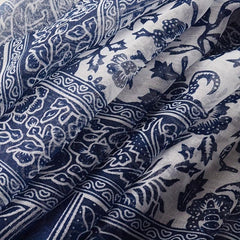 Navy Floral Print Scarf Tassel Shawl Boho Windproof Head Wrap Sunscreen