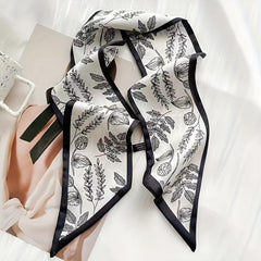 3pcs Plant Printed Skinny Scarf Silky Satin Ribbon Long Headband