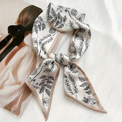 3pcs Plant Printed Skinny Scarf Silky Satin Ribbon Long Headband