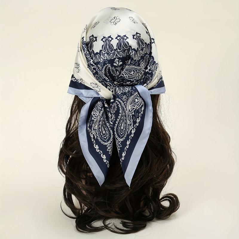 Paisley Print Satin Square Scarf Block Bandana Neckerchief