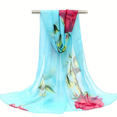 Rose Print Chiffon Scarf Thin Shawl Hijab Sunscreen Towel