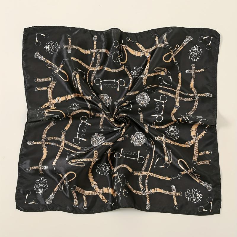 Geometric Chain Print Bandana Square Scarf Satin Neckerchief Women