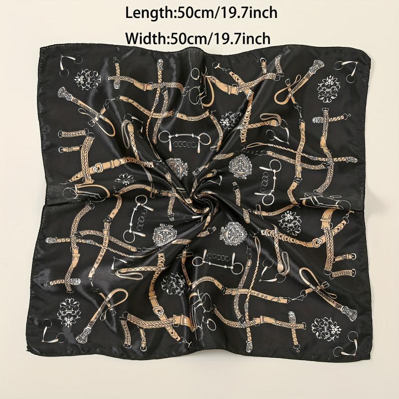 Geometric Chain Print Bandana Square Scarf Satin Neckerchief Women