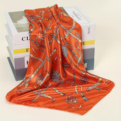 Geometric Chain Print Bandana Square Scarf Satin Neckerchief Women