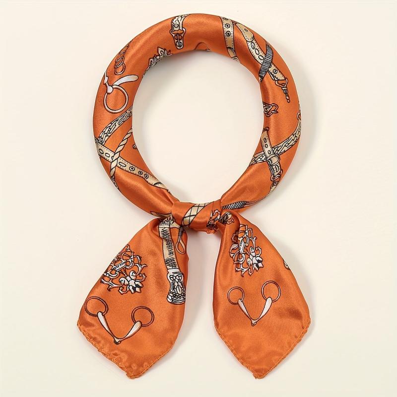 Geometric Chain Print Bandana Square Scarf Satin Neckerchief Women