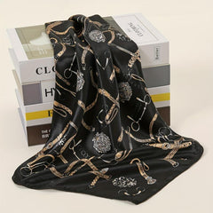 Geometric Chain Print Bandana Square Scarf Satin Neckerchief Women