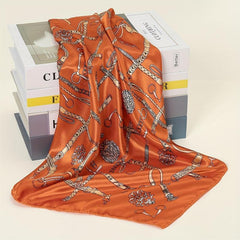 Geometric Chain Print Bandana Square Scarf Satin Neckerchief Women