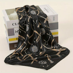 Geometric Chain Print Bandana Square Scarf Satin Neckerchief Women