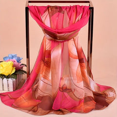 Lotus Print Chiffon Scarf Block Boho Sunscreen Shawl Windproof Head Wrap