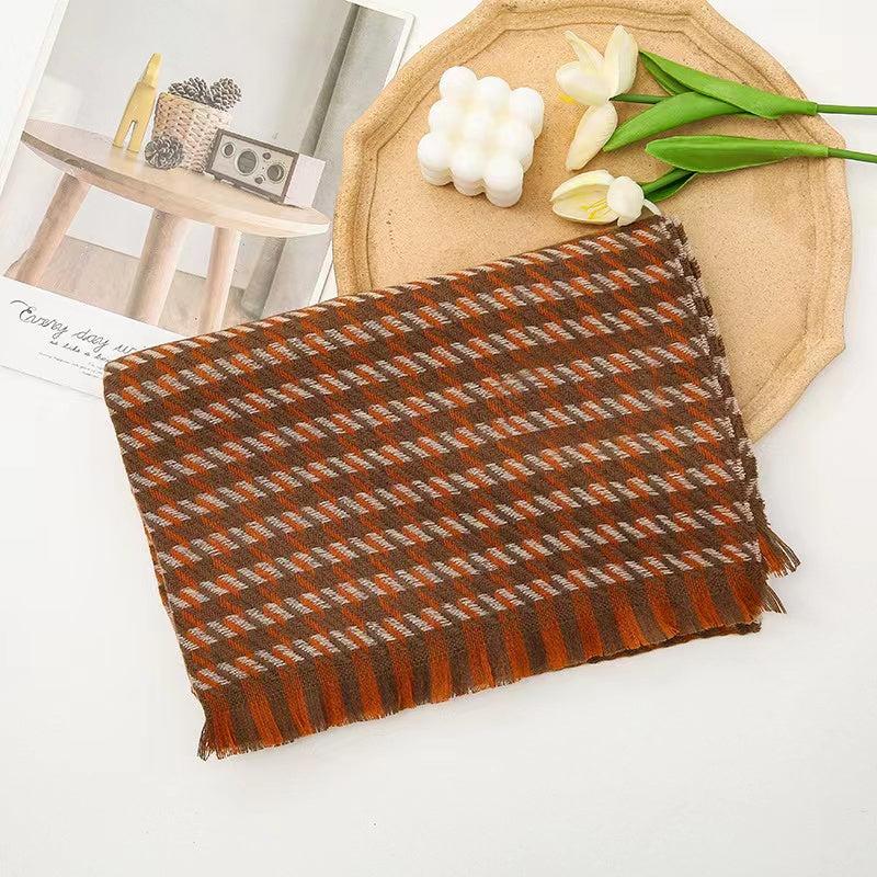 Houndstooth Cashmere Scarf Fringed Neckscarf Shawl
