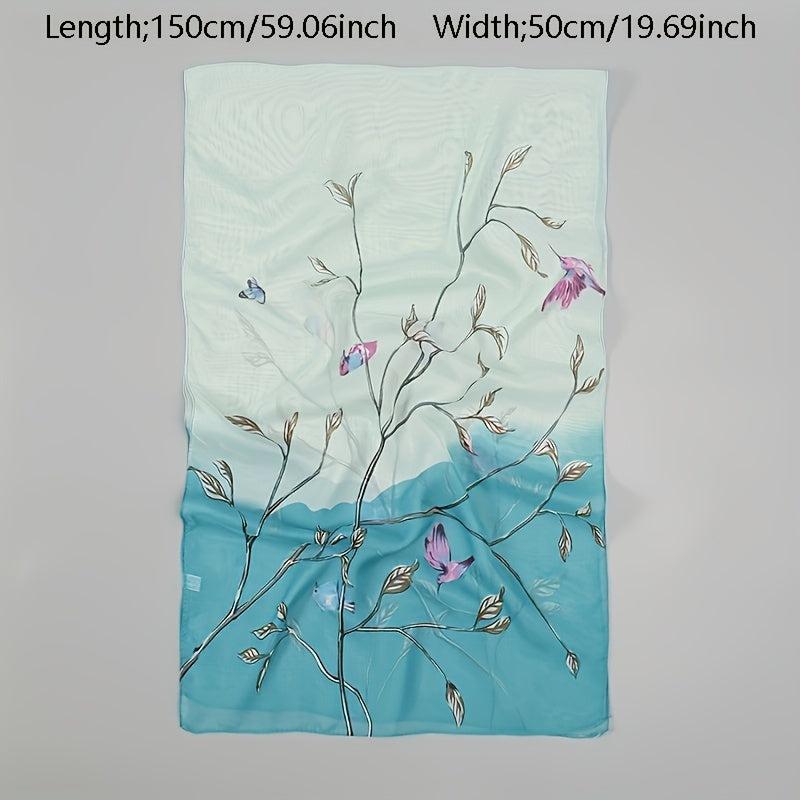 Vintage Leaf Print Chiffon Silk Scarf Thin Shawl Hijab