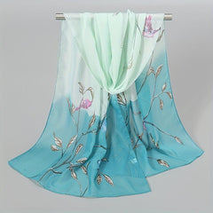 Vintage Leaf Print Chiffon Silk Scarf Thin Shawl Hijab