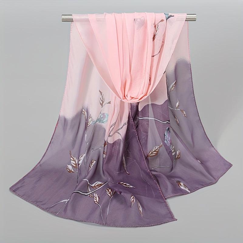 Vintage Leaf Print Chiffon Silk Scarf Thin Shawl Hijab