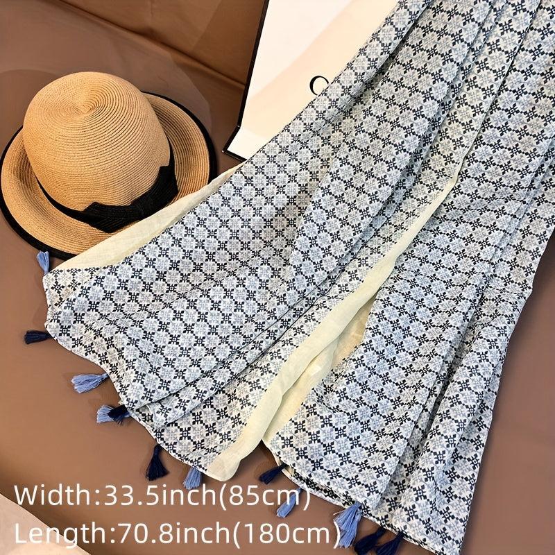 Geometric Fringe Trim Scarf Shawl Wrap for Summer Beach