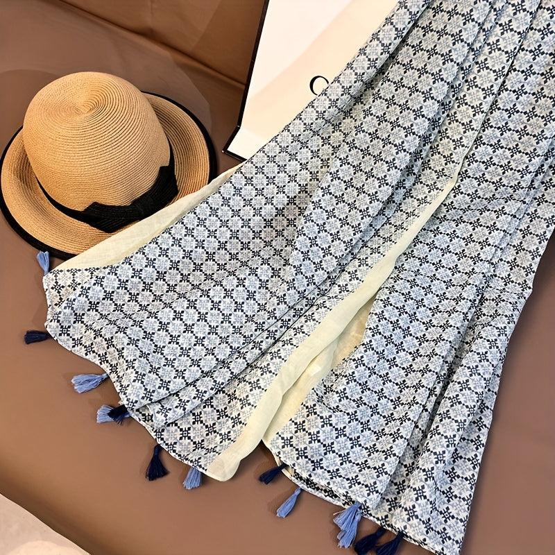 Geometric Fringe Trim Scarf Shawl Wrap for Summer Beach