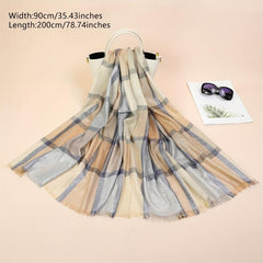 Light Thin Golden Scarf Plaid Large Tassel Shawl Casual Outdoor Inelastic Scarf