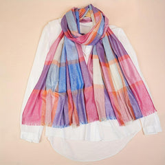 Light Thin Golden Scarf Plaid Large Tassel Shawl Casual Outdoor Inelastic Scarf