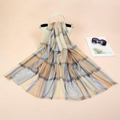 Light Thin Golden Scarf Plaid Large Tassel Shawl Casual Outdoor Inelastic Scarf