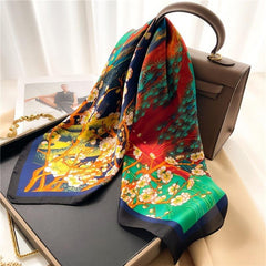 Plant Flower Print Thin Shawl Square Scarf for Women